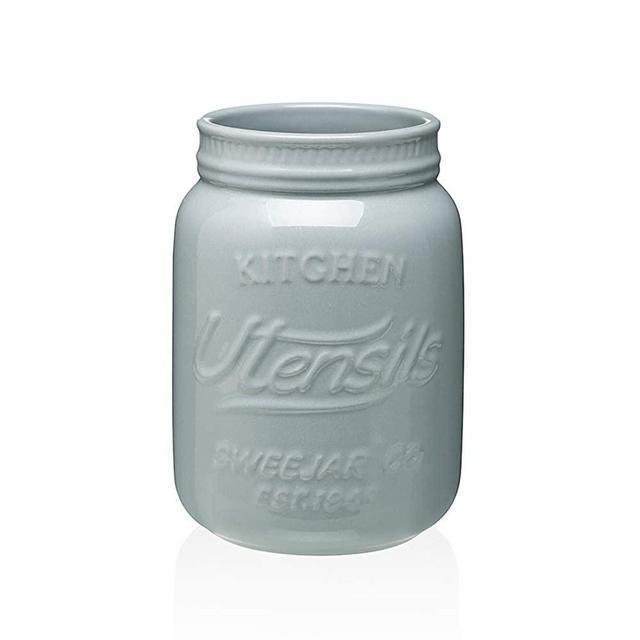 SWEEJAR Kitchen Utensil Holder with Embossed Style, 6.3‘’ Porcelain Utensil Crock to Hold Spatulas for Cooking Countertop, Housewarming, Wedding, Birthday Gift (Gray)
