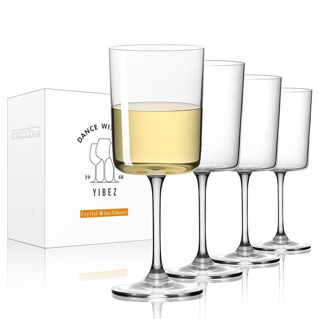 YIBEZ White Wine Glasses, Set of 4 Crystal Wine Glasses, 12 OZ Cylinder Wine Glasses, Housewarming/Wedding Gifts