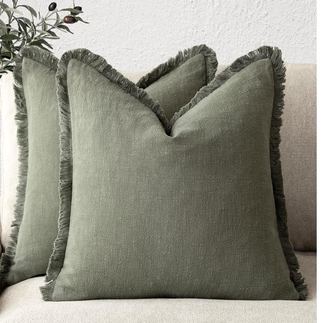 Decorative Throw Pillow Covers, 24×24 Inch (Color: Dark Olive Green)