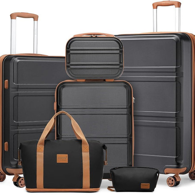 Kono Suitcase Set 3 Piece Luggage Set Expandable(only 28") Carry On Hardside Luggage with TSA Lock Spinner Wheels (Apricot Black, 6 piece set)