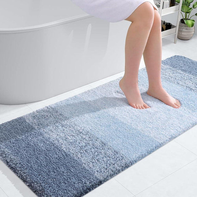 OLANLY Luxury Bathroom Rug Mat 54x24, Extra Soft and Absorbent Microfiber Bath Rugs, Non-Slip Plush Shaggy Bath Carpet, Machine Wash Dry, Bath Mats for Bathroom Floor, Tub and Shower, Blue
