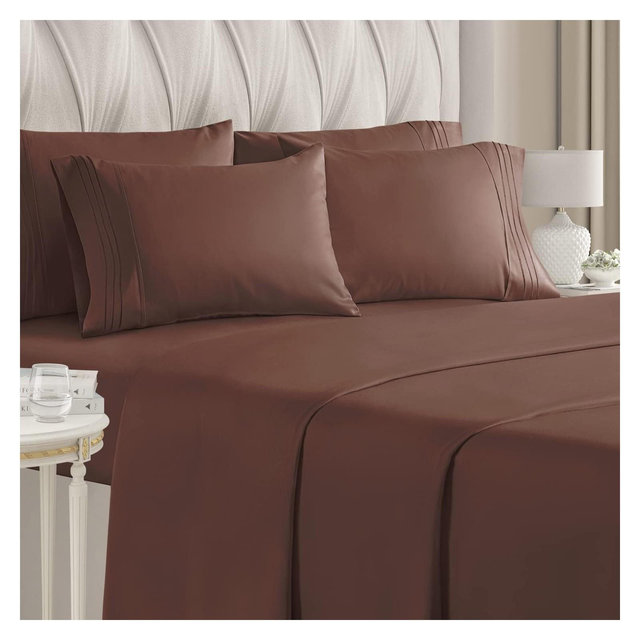 CGK Linens 6 Piece Microfiber Solid Sheet Set in Brown, Size Queen