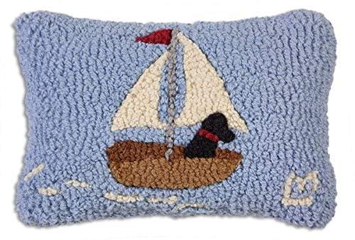 Chandler 4 Corners Artist-Designed Black Lab Sailing Hand-Hooked Wool Decorative Petite Throw Pillow - Dog Pillow for Couches & Beds - Easy Care & Low Maintenance - Labrador Home Décor