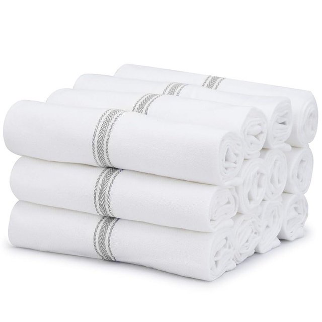 THREAD SPREAD Premium Kitchen Towels Set - 15" x 25" Pack of 12 Striped Pattern Cotton Wash Cloths Dish Towels Set (Grey Stripe) - Ultra Soft Absorbent Quick Drying Kitchen Dish Cloth for Cleaning