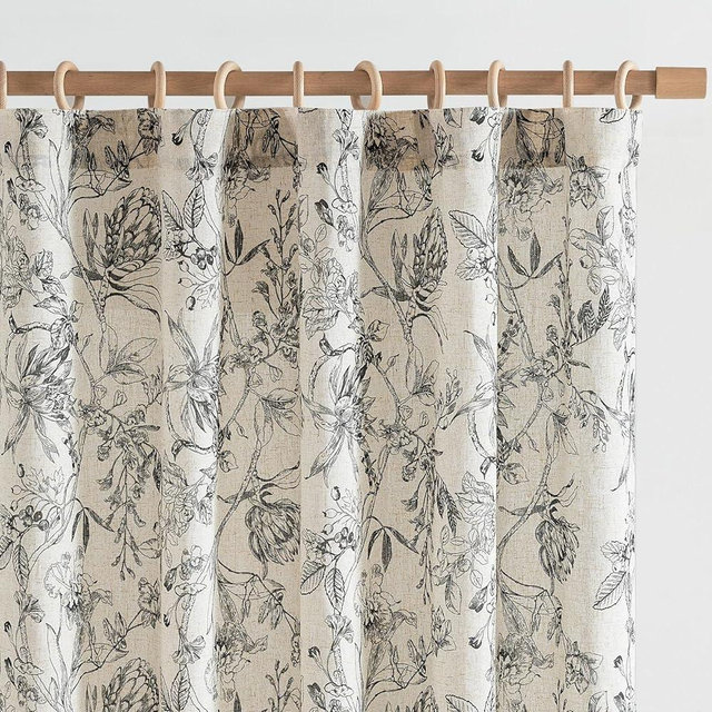 jinchan Floral Curtains 84 Inches Long Black Flower Linen Farmhouse Curtains for Living Room French Country Vintage Curtains Rod Pocket Curtains Set 2 Panels Balck Flower Printed Curtains