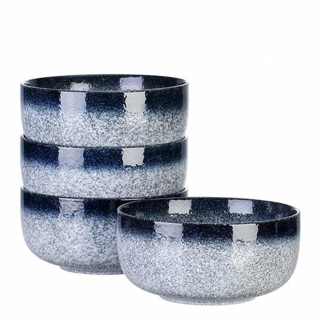 S&Q's Ceramic Large Cereal Bowls - 36 Ounce Ceramic Bowls, Japanese Noodle Bowl Set, Stoneware Bowls for Kitchen, Oatmeal, Microwave and Dishwasher Safe, [Set of 4], Dark Blue