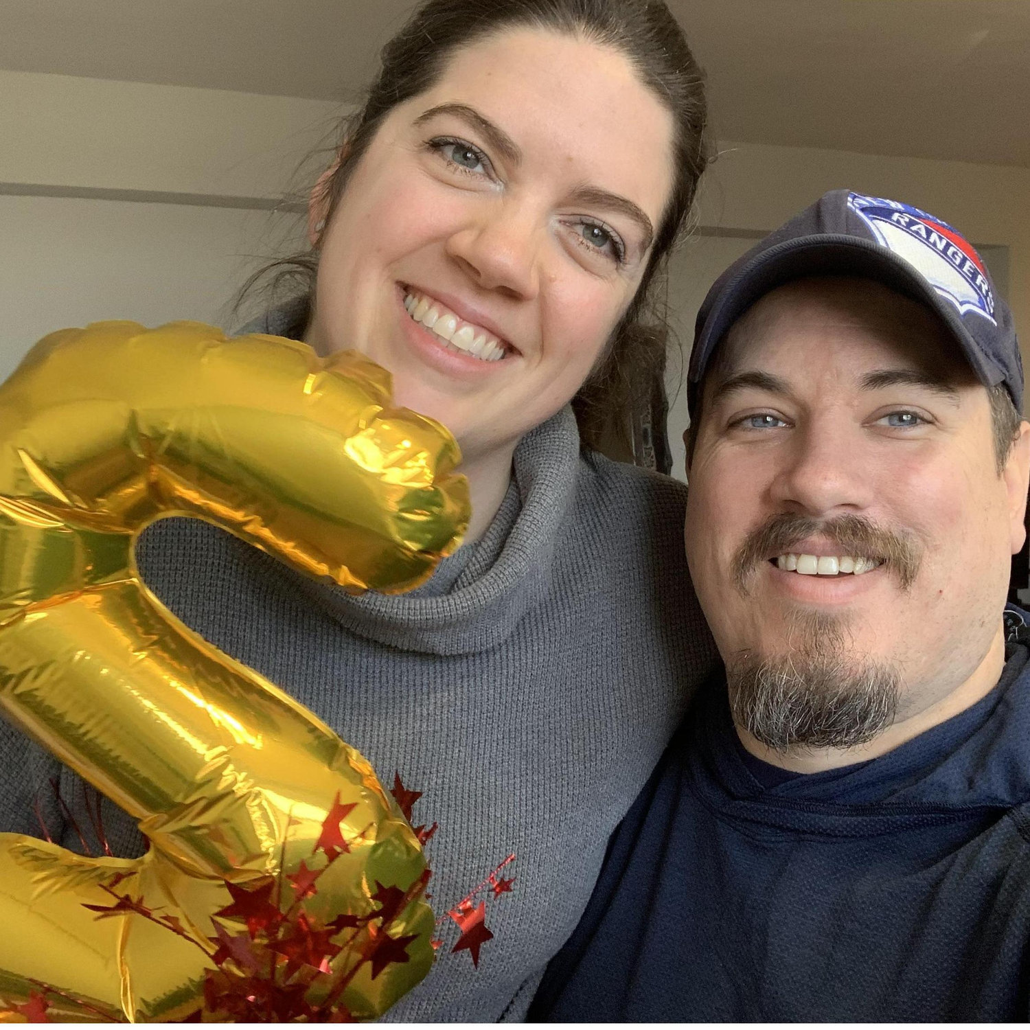 Celebrating our two year anniversary in quarantine...Kristen decorated the apartment with ballons