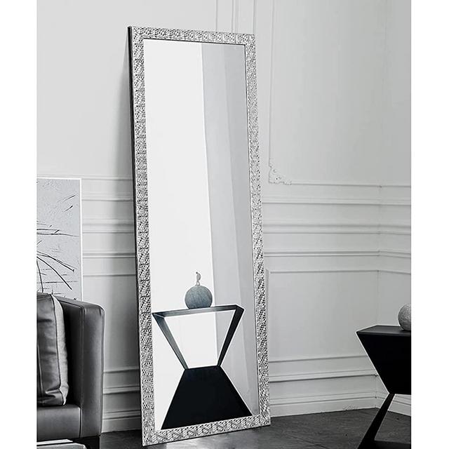 XKZG 65×22 Inch Fashion Mosaic Style Full Length Mirror Floor Mirror with Stand Full Body Mirror Large Mirror Wall Mounted Mirror for Bedroom Living Room (Silver)