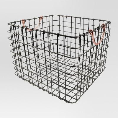 Wire Large Straight Milk Crate - Antique Pewter with Copper Handle - Threshold™