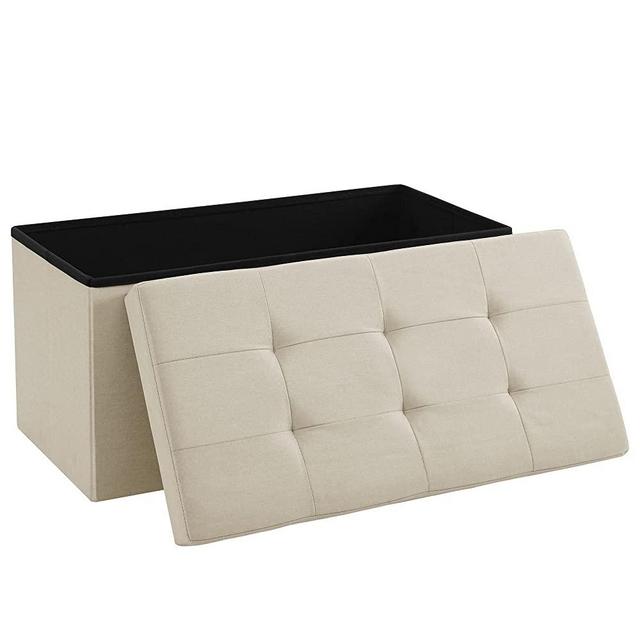 SONGMICS 30 Inches Folding Storage Ottoman Bench, Storage Chest, Foot Rest Stool, Bedroom Bench with Storage, Holds up to 660 lb, Beige ULSF47BE