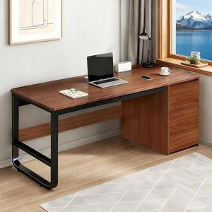 Escritorio de Oficina Minimalista y Resistente Espacioso Escritorio para Computadora con 3 Cajones Moderno Desk de Estudio Multifuncional para Estudiantes140x50x74.5CM (Marrón)