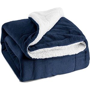 Sherpa Throw Blanket Navy Blue Twin Size Reversible Fuzzy Bed Blankets Microfiber All Seasons Luxury Fluffy Blanket for Bed or Couch 60"x80" by Bedsure