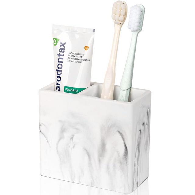 Diatomite Toothbrush Holder 2 Slots Tooth Brush Holder for Bathroom, Kids Electric Toothbrush and Toothpaste Organizer for Countertop, Shower, Vanity, Marble White