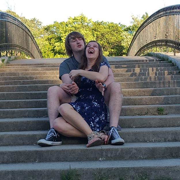 Being silly on the bridge trying to get pictures taken