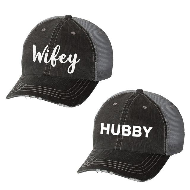 Wifey & Hubby Distressed Baseball Hats | Mesh | Trucker | Funny | Bride | Newlywed | Wedding | Bachelorette | Just Married