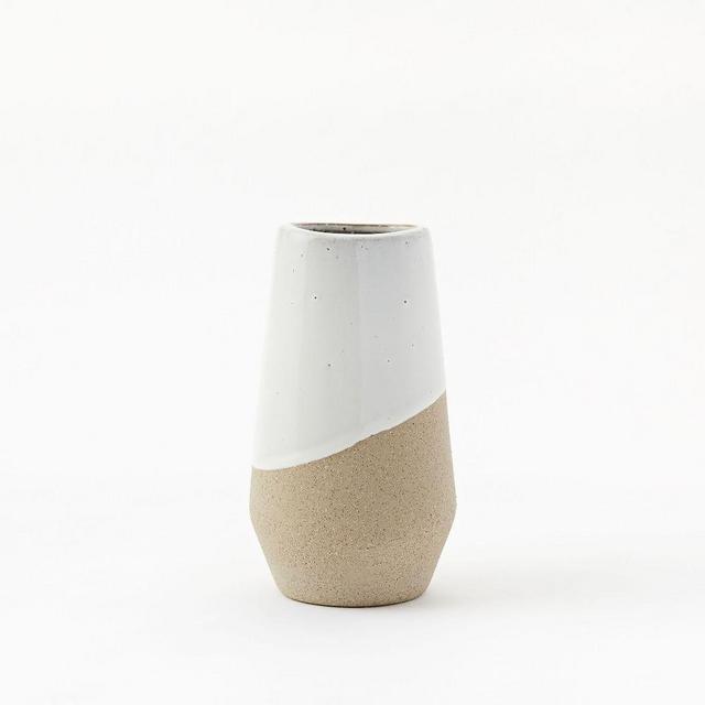 Half-Dipped Stoneware Vase, Grey/White, Medium Skinny, 7.5"