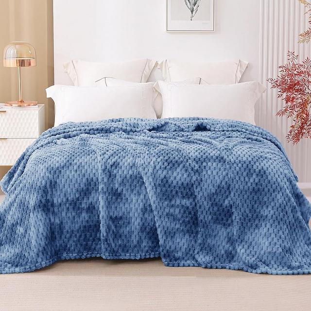 Exclusivo Mezcla King Size Flannel Fleece Blanket, 90x104 Inches 3D Clouds Stylish Jacquard Velvet Plush Bed Blanket, Cozy, Warm and Lightweight for Winter, Tie-dye Stone Blue Blanket