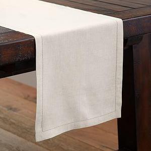 Linen Hemstitch Table Runner, 16 x 108", Flax