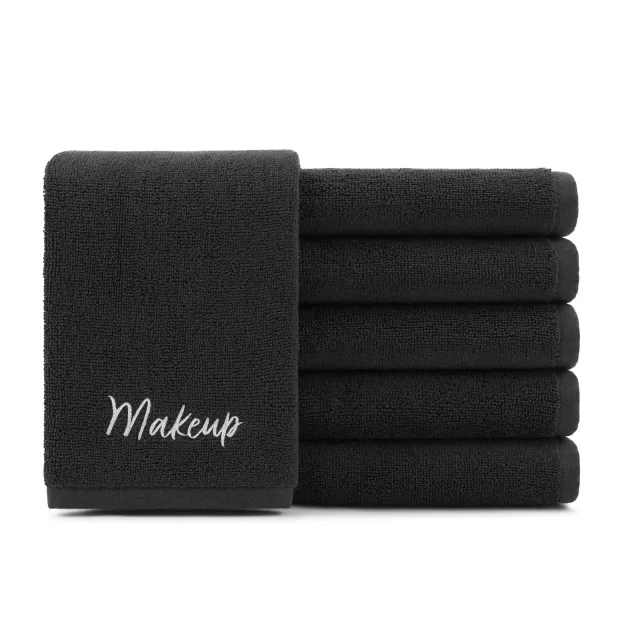 Host & Home Cotton Embroidered Makeup Towel , Black, 13x13