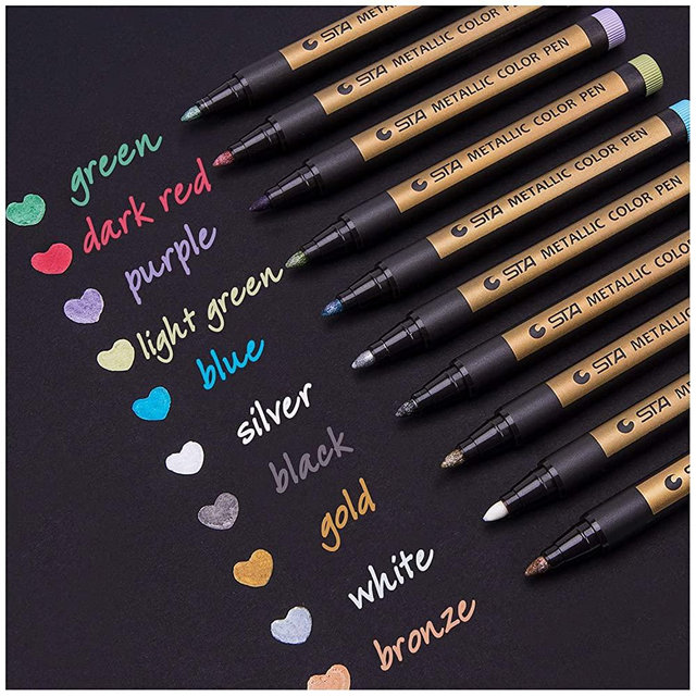 Dyvicl Metallic Marker Pens - Set of 10 Medium Point Metallic Markers for Rock Painting, Black Paper, Card Making, Scrapbooking Crafts, DIY Photo Album