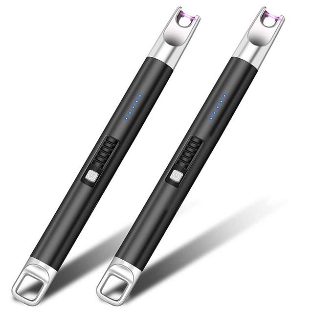 Candle Lighter 2 Pack USB Rechargeable Windproof Flameless Arc Lighter with LED Battery Display for Candle, Fireworks, BBQ, Gas Stove (2 Pack Black)