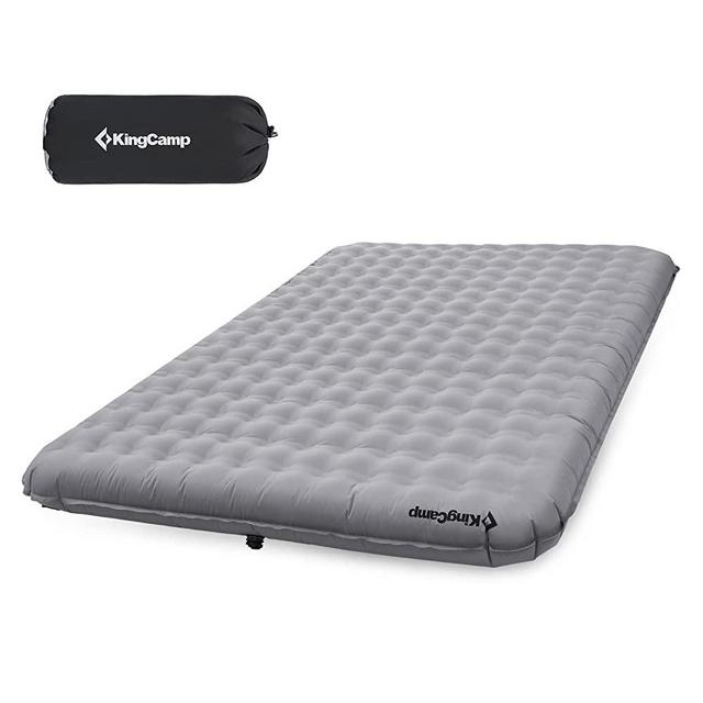 KingCamp 5.9" Thick Air Mattress Sleeping Pad for Camping Double Inflating Camping Mat Queen Size Portable Air Bed with Pump Sack for Travel Hiking Tent, Grey