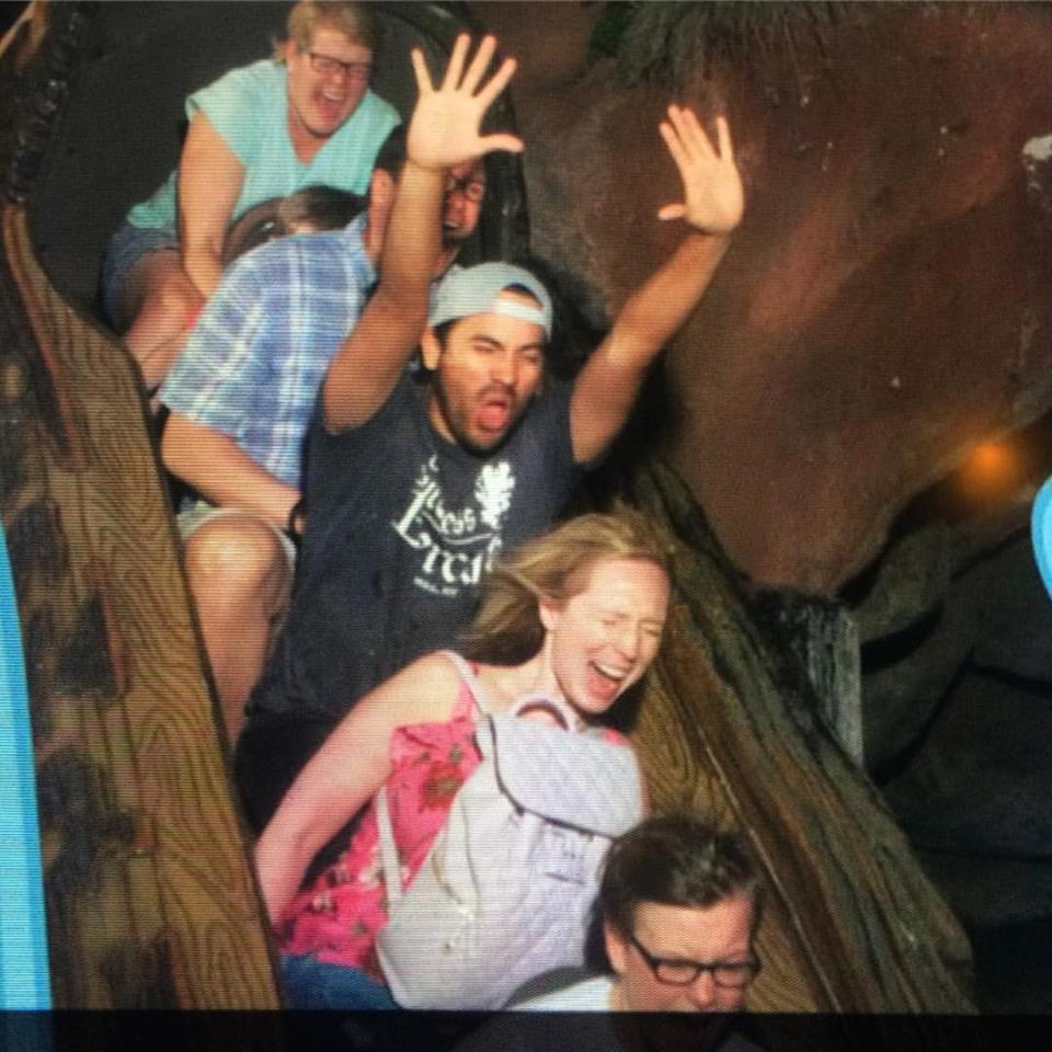 Riding Splash Mountain at Disneyland.