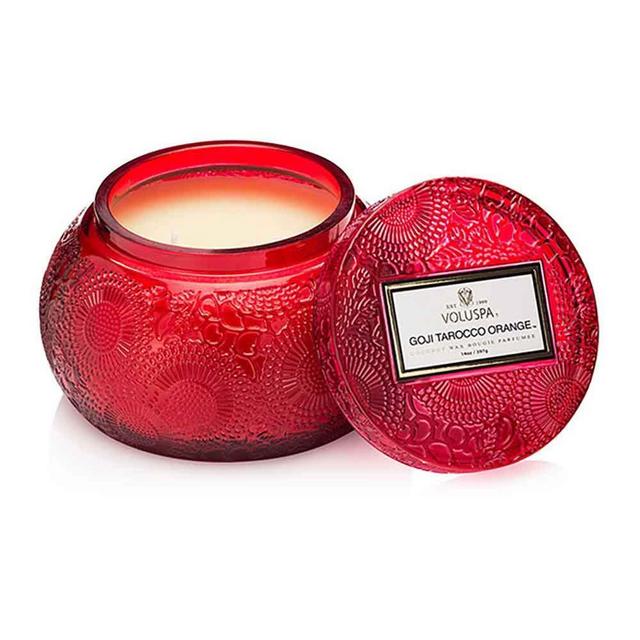 Voluspa Goji Tarocco Orange Candle | 14 Oz. | 50 Hour Burn | Embossed Glass Chawan Bowl | Coconut Wax and Natural Wicks for a Cleaner Burn | Vegan