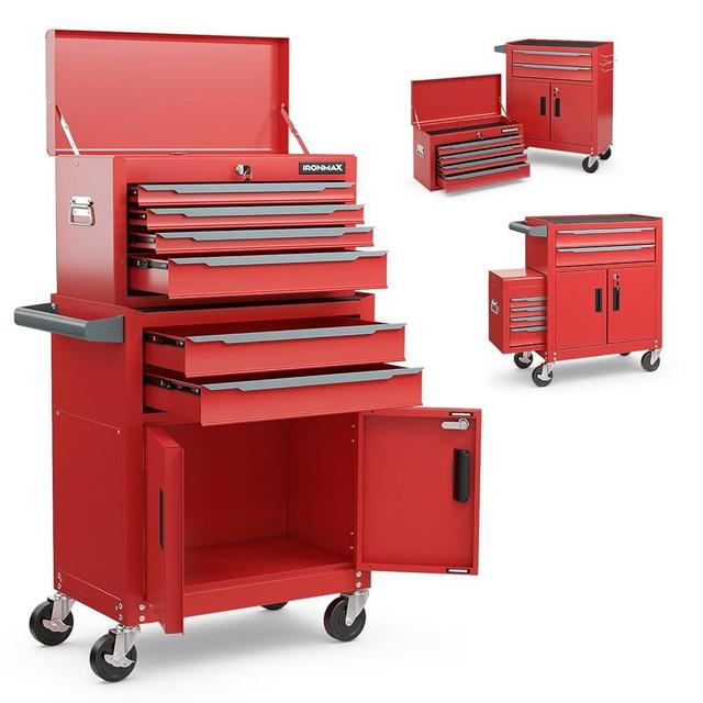 Goplus Tool Chest, 6 Drawers Extra Large Rolling Too Storage Cabinet with 4” Universal Lockable Wheels, Auto Lock, Protective Liner, 2-in-1 Heavy Duty Tool Box for Garage, Workshop (28” x 13” x 44”)