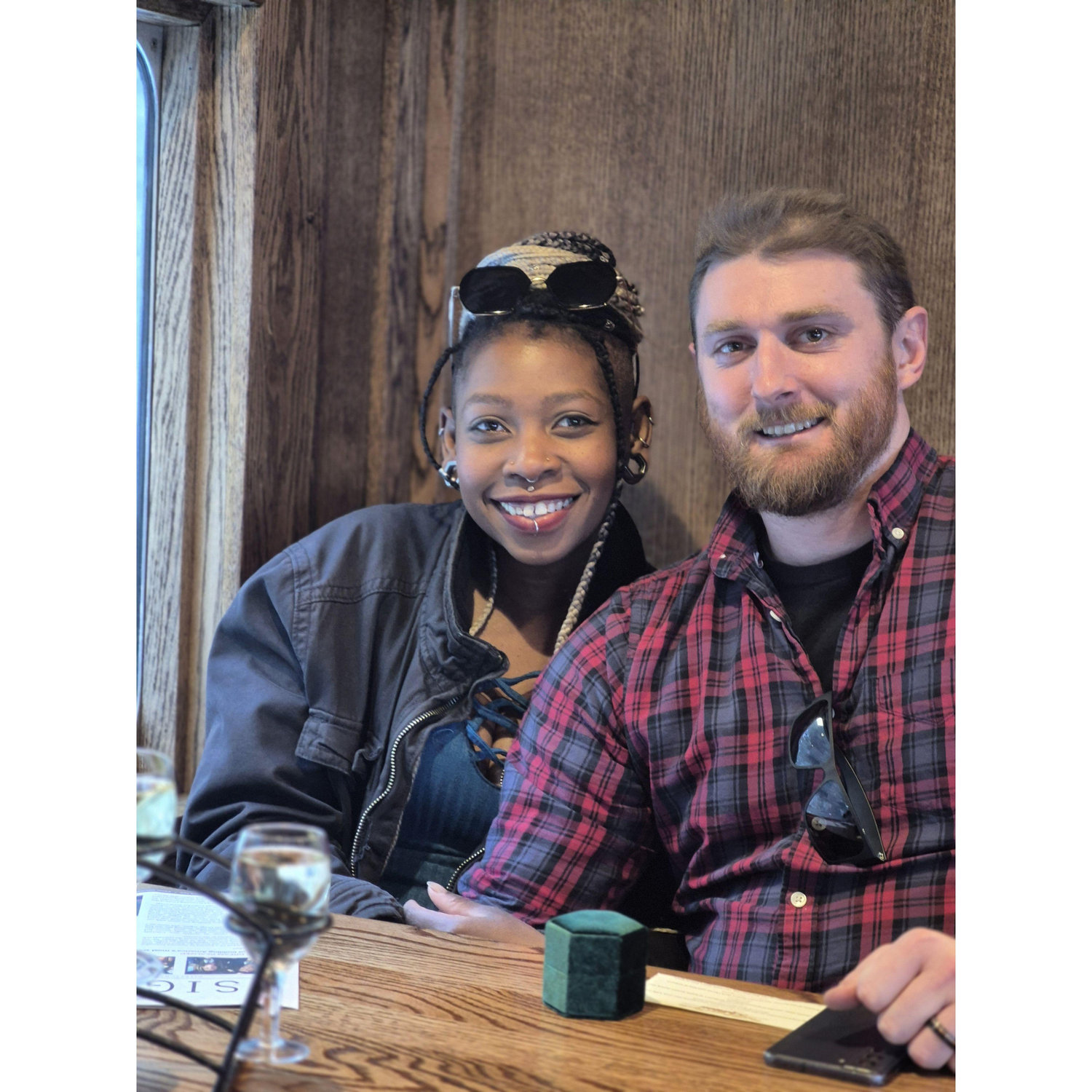 He surprised me with my real engagement ring on a train in Colorado!