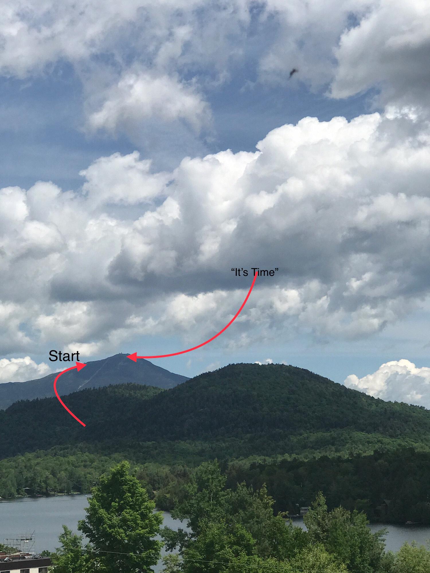 The start of the proposal hike on Whiteface Mountain where Sean proclaimed “It’s Time!” and asked Peyton to marry him.