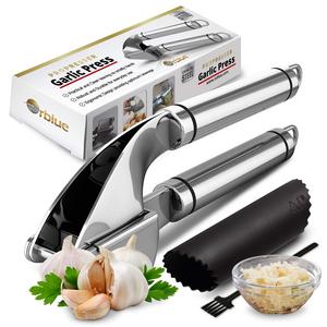ORBLUE Garlic Press, Stainless Steel Mincer and Crusher with Garlic Rocker and Peeler Set – Professional Grade, Dishwasher safe, Rusting-proof and Self Cleaning