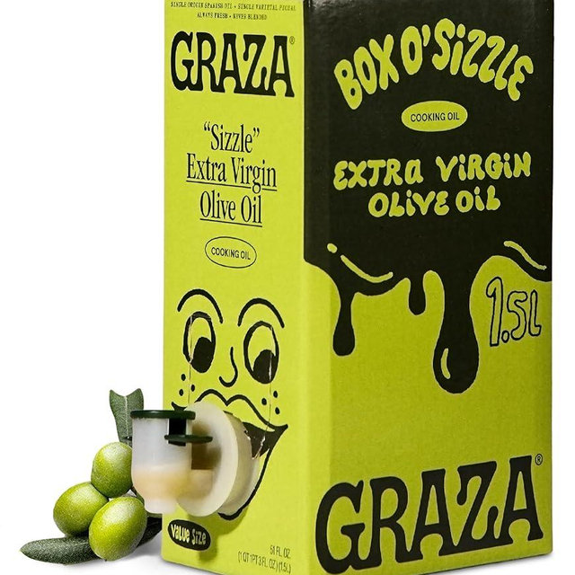Graza Sizzle Extra Virgin Olive Oil, Cooking Oil - High Polyphenol Peak Harvest EVOO Cooking Oil in a Box - Single Origin Olive Oils from Spain - 51 Fl Oz (1.5L)