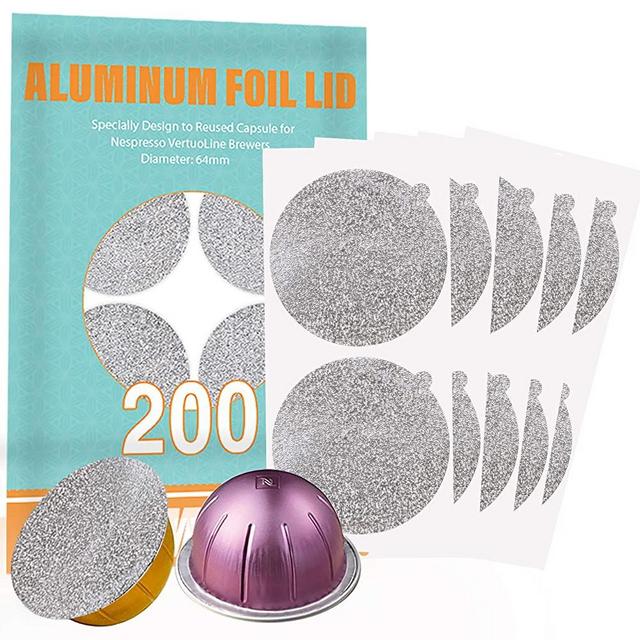 CAPMESSO Aluminum Foils Lids to Reuse Vertuoline Capsules Coffee Pods Compatible with Nespresso VertuoLine Machine 64mm(200/package)