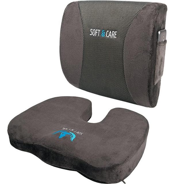 SOFTaCARE, Dark Gray Seat Cushion Coccyx Orthopedic Memory Foam and Lumbar Support Pillow, Set of 2