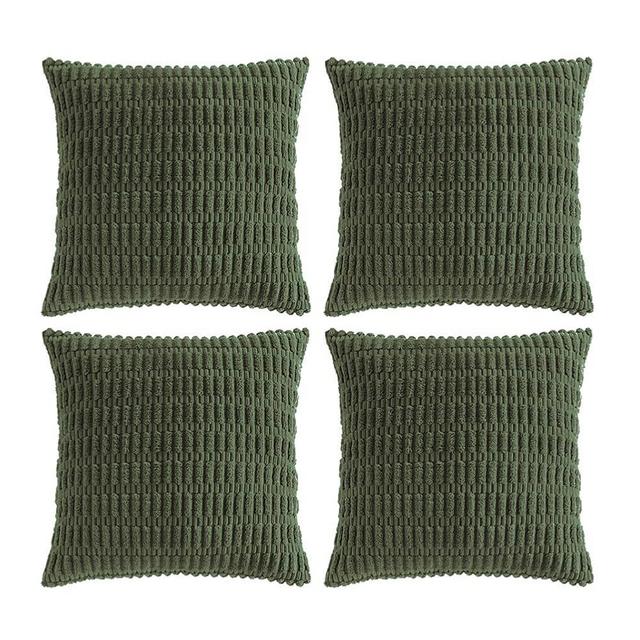 Fancy Homi 4 Packs Boho Olive Green Decorative Throw Pillow Covers 18x18 Inch for Couch Bed Sofa, Rustic Modern Farmhouse Home Decor, Soft Plush Corduroy Cute Square Cushion Case 45x45 cm