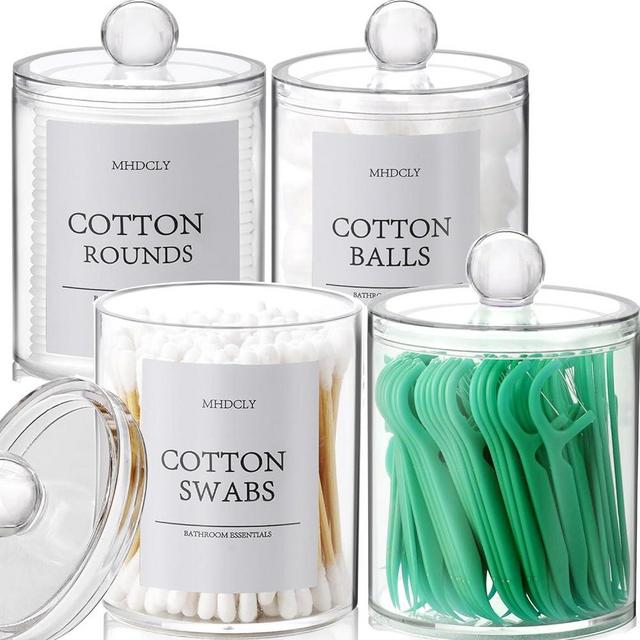 MHDCLY Bathroom Organizers and Storage,4 Pack Bathroom Accessories,Bathroom Decor,Make up Organizers for Vanity,Clear Plastic Qtip Holder