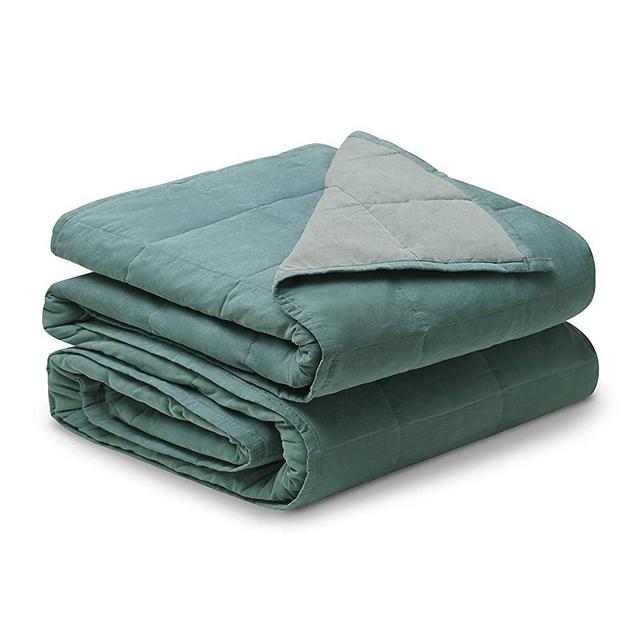 YnM Weighted Blanket — Cotton/Polyester Blend Fabric with Premium Glass Beads (Deep Green/Grey Reversible, 60''x80'' 25lbs), Suit for One Person(~240lb) Use on Queen/King Bed