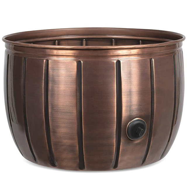 BIRDROCK HOME Decorative Water Hose Holder Pot with Antique Copper Exterior - Ground Garden Hose Box - Steel - Powdered Coated - Embossed - Steel Metal Hider - Outdoor or Indoor Use