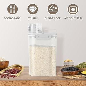 TBMax Rice Storage container 4 Lbs, Small Rice Dispenser with Measuring Cup, Grey Cereal Containers Flour Bin, Kitchen Food Storage Container and Pantry Organizers, Pet Dog Cat Food Dispenser