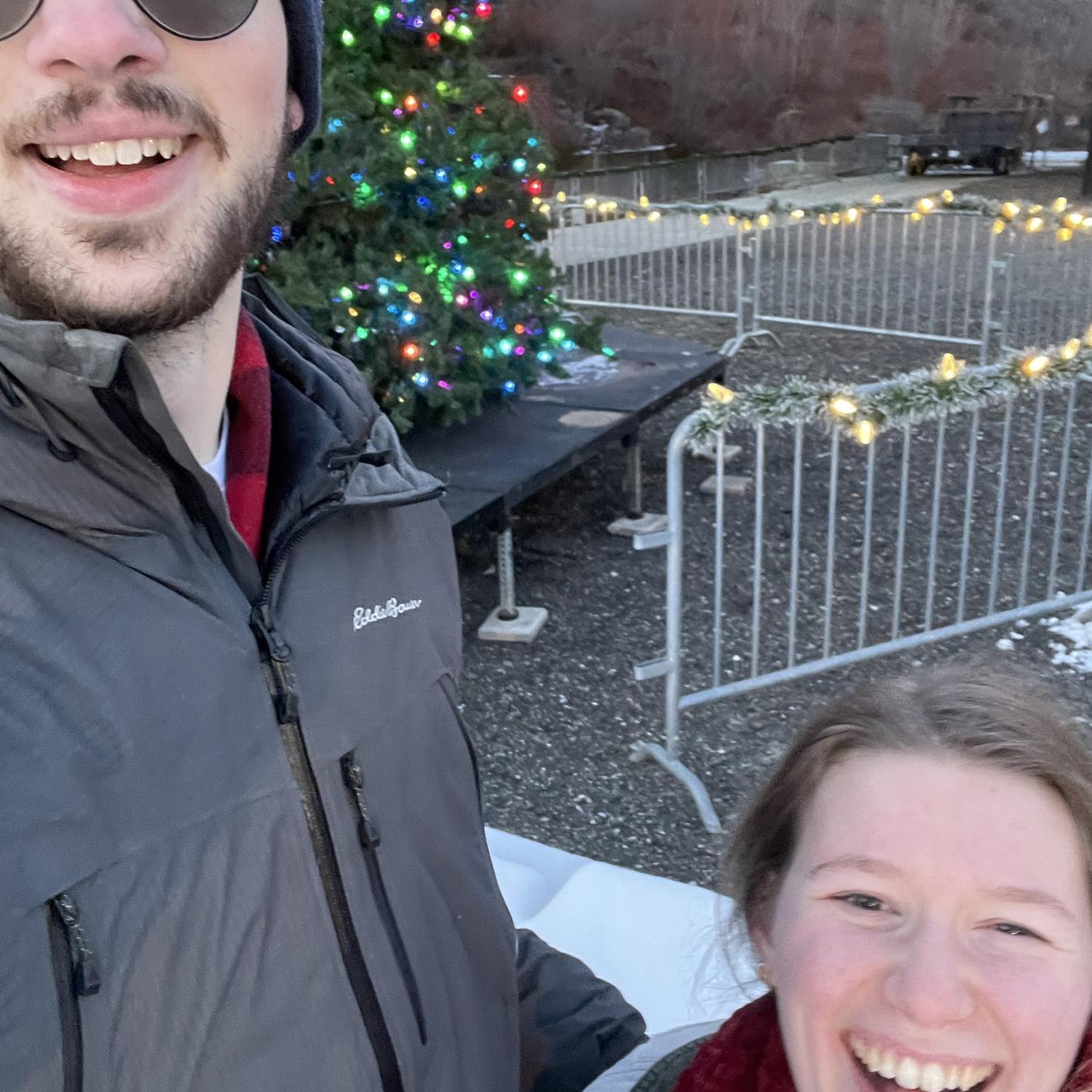 ice skating in Akron (Ashley fell over on her skates in this photo)