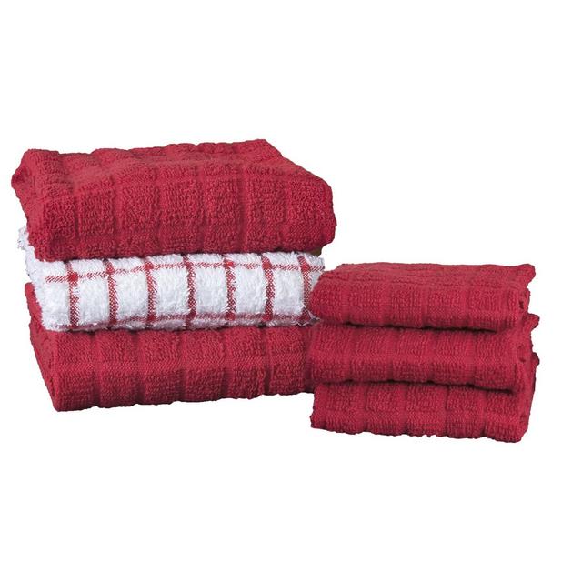 John Ritzenthaler Co. Terry Kitchen Towel and Dish Cloth, Set of 3 Towels and 3 Dish Cloths, Paprika