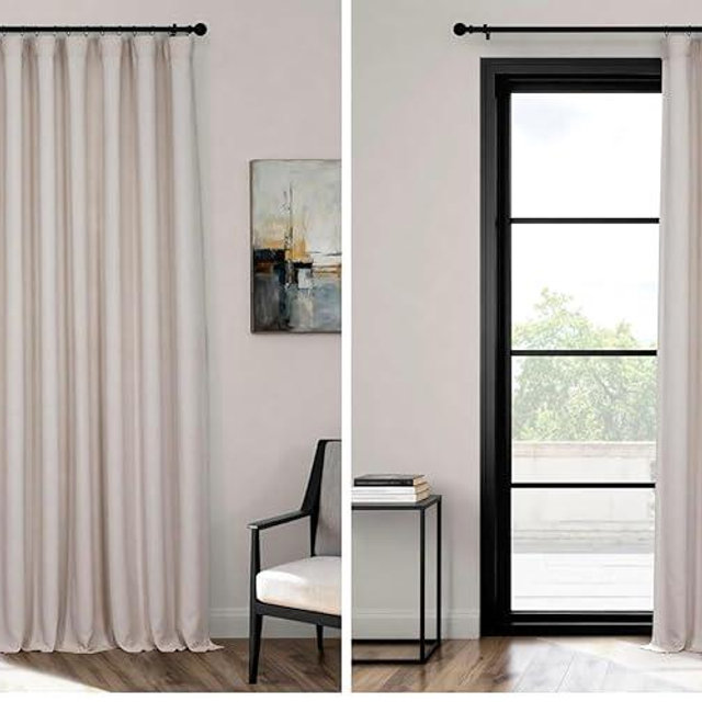 HPD Half Price Drapes - Faux Linen Curtains for Living Room (2 Panels) - 100W X 84L - Extra Wide Textured Room Darkening Curtains for Bedroom 84 Inches Long - Drapes for Home Decor, Birch
