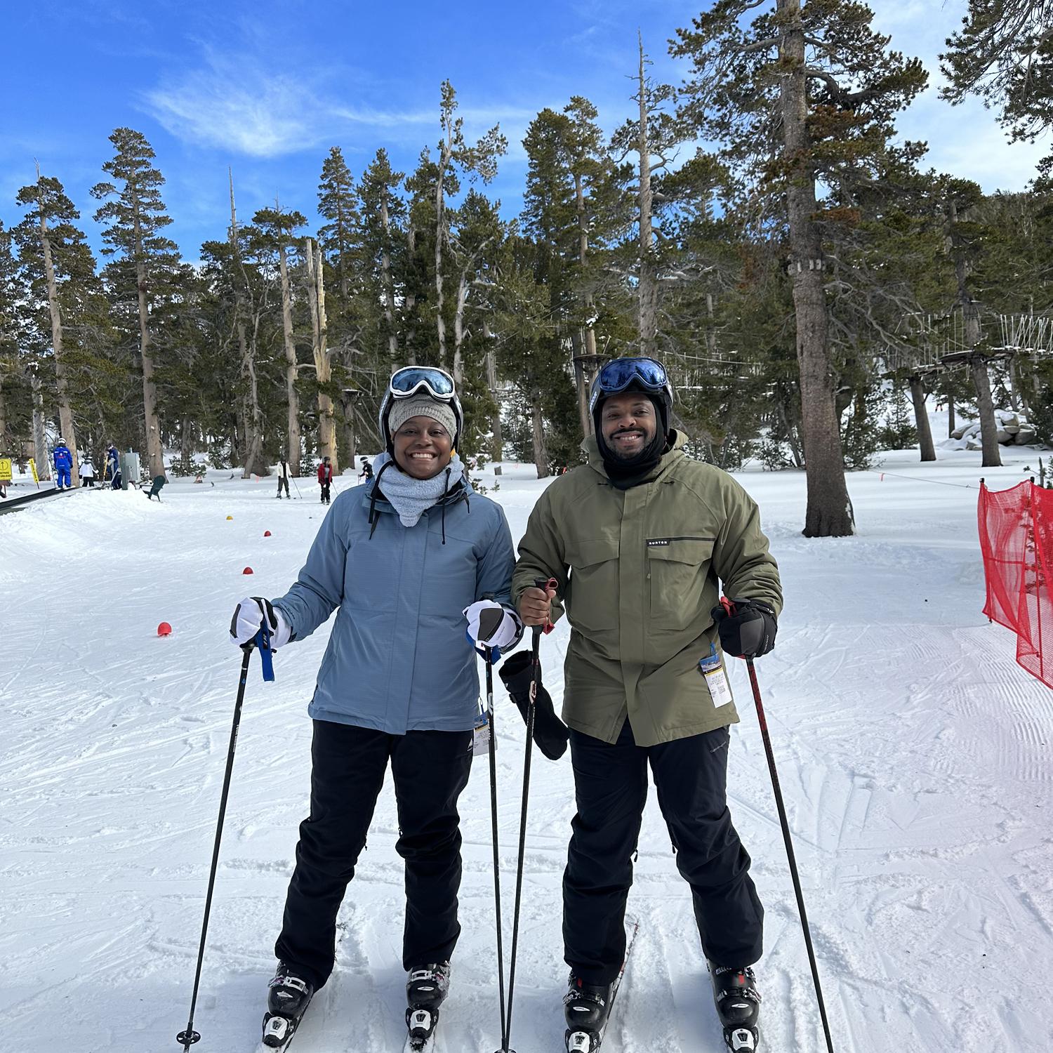 Our first time skiing! This was taken two days after we got engaged in Lake Tahoe!