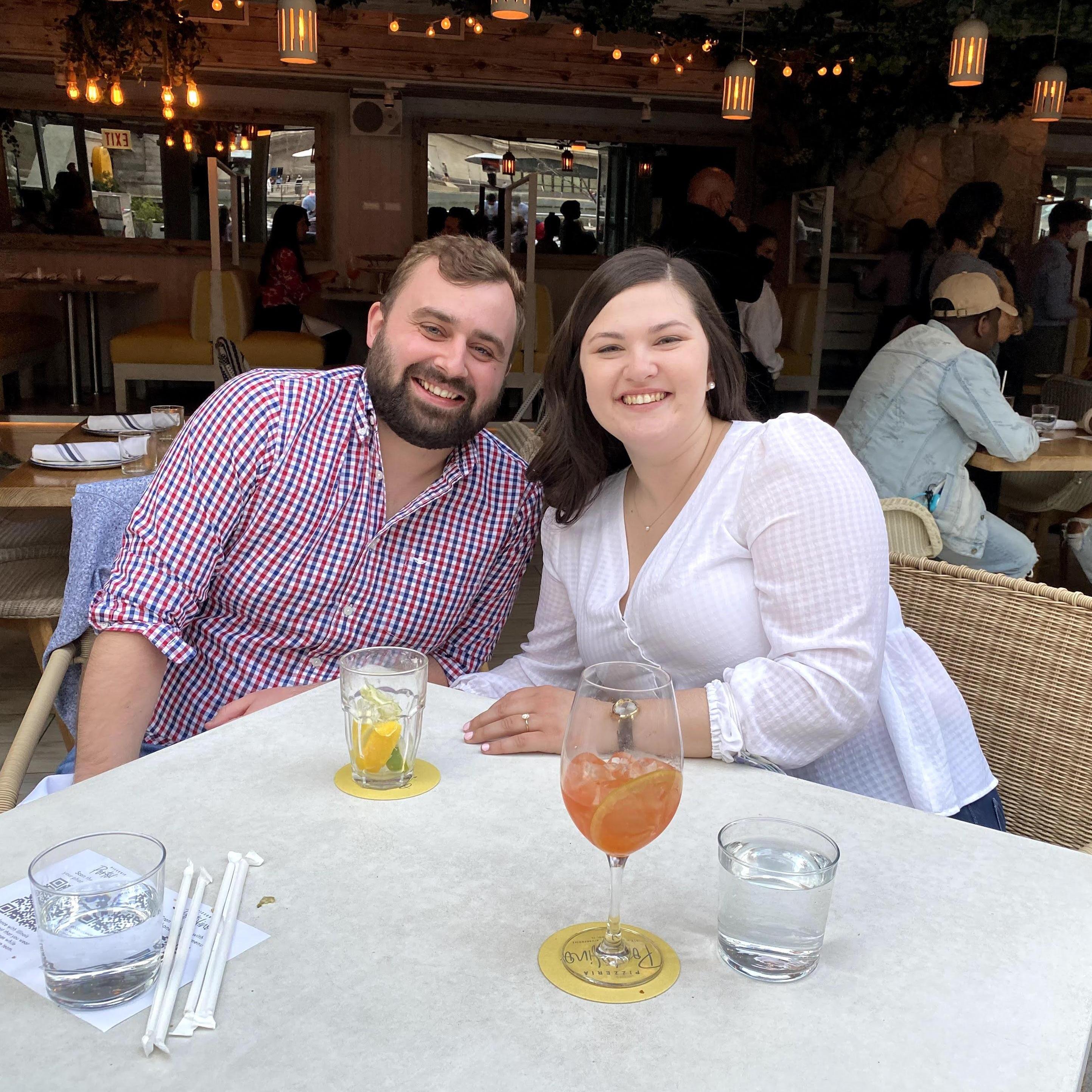 Dinner at Pizzeria Portofino after getting engaged.