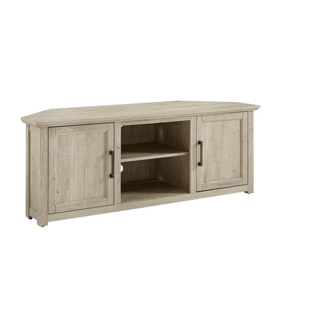 Camden Corner TV Stand for TVs up to 60" Frosted Oak - Crosley: Entertainment Center, Media Storage, Cable Management