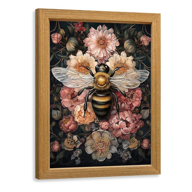 LLEEMPI William Morris Wall Art, Vintage Bee Floral Wall Decor, Insect Flower Canvas Painting, Abstract Nature Botanical Poster Print for Living Room Bedroom Kid Room Hallway Wood Framed 8x10 inch