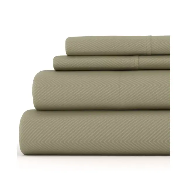 Luxe Embossed 4 Piece Sheet Set - Ultra Soft - Becky Cameron, Chevron Sage, Queen