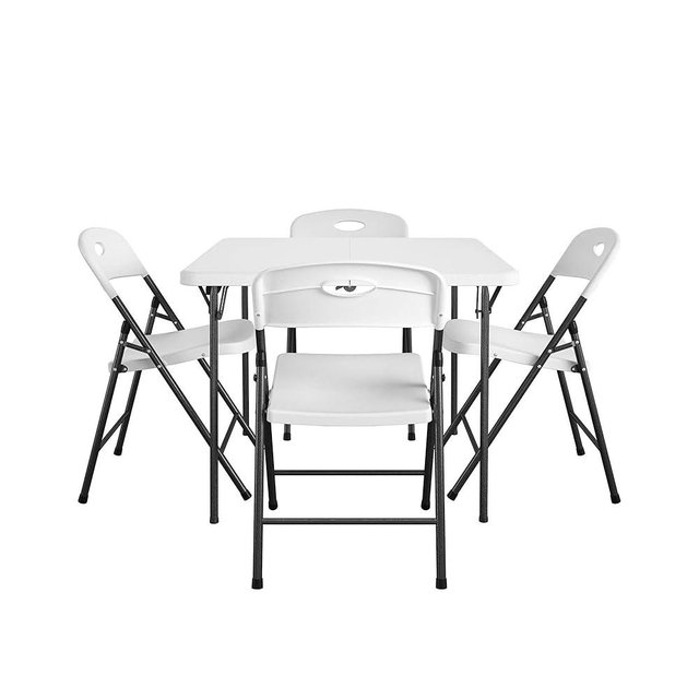 COSCO XL 5-Piece Folding Indoor/Outdoor Dining Set w/ 36" Fold-in-Half Card Table w/Handle, White