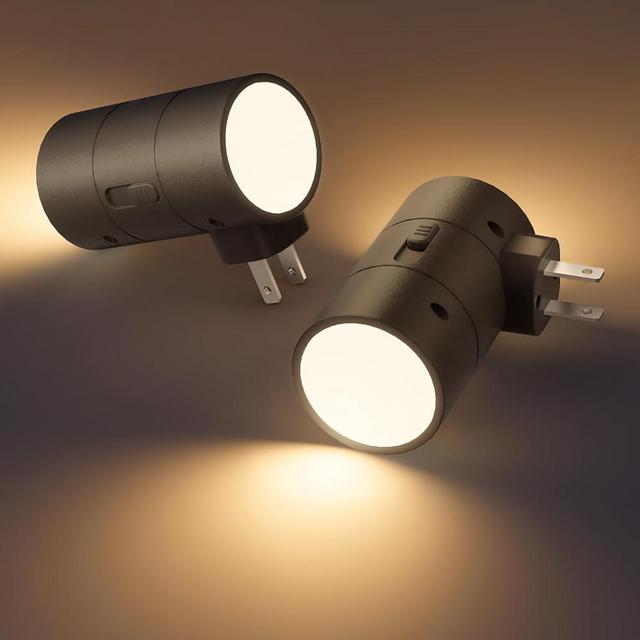 VOLISUN Night Lights Plug into Wall, Dimmable LED Nightlight with Dusk to Dawn Light Sensor, 0-100LM Adjustable Brightness, 3 Color Temperatures, Smaller Plug Black 2 Pack for Hallway,Bedroom,Bathroom